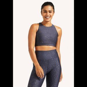 Peloton Show Up Sparkle High Neck Bra & Matching Leggings (Blue/Gold) Size Small